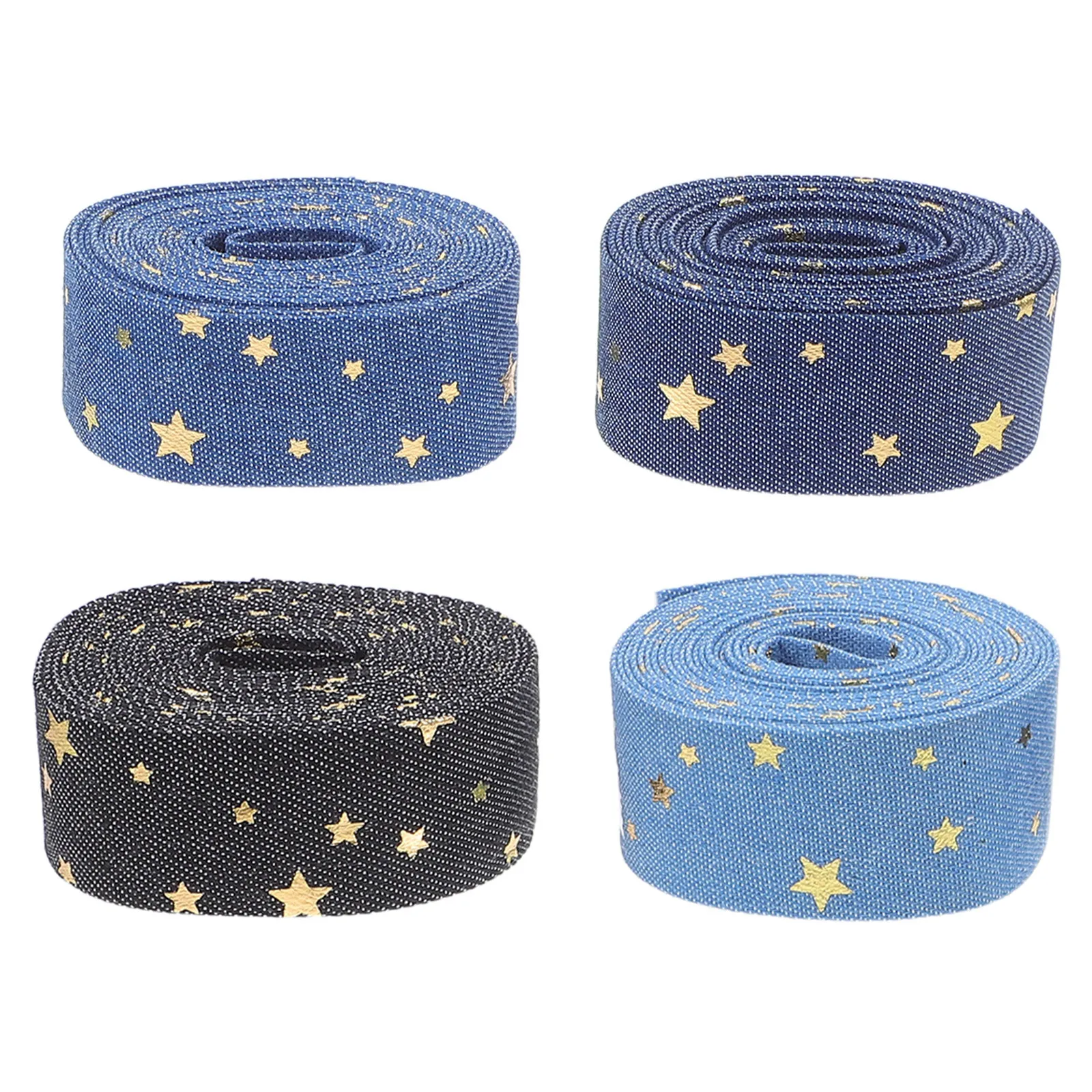

4 Rolls Gold Foil Star Denim Ribbon Durable Fabric Ribbon for Sewing Crafts Clothing Accessories Western Decorations