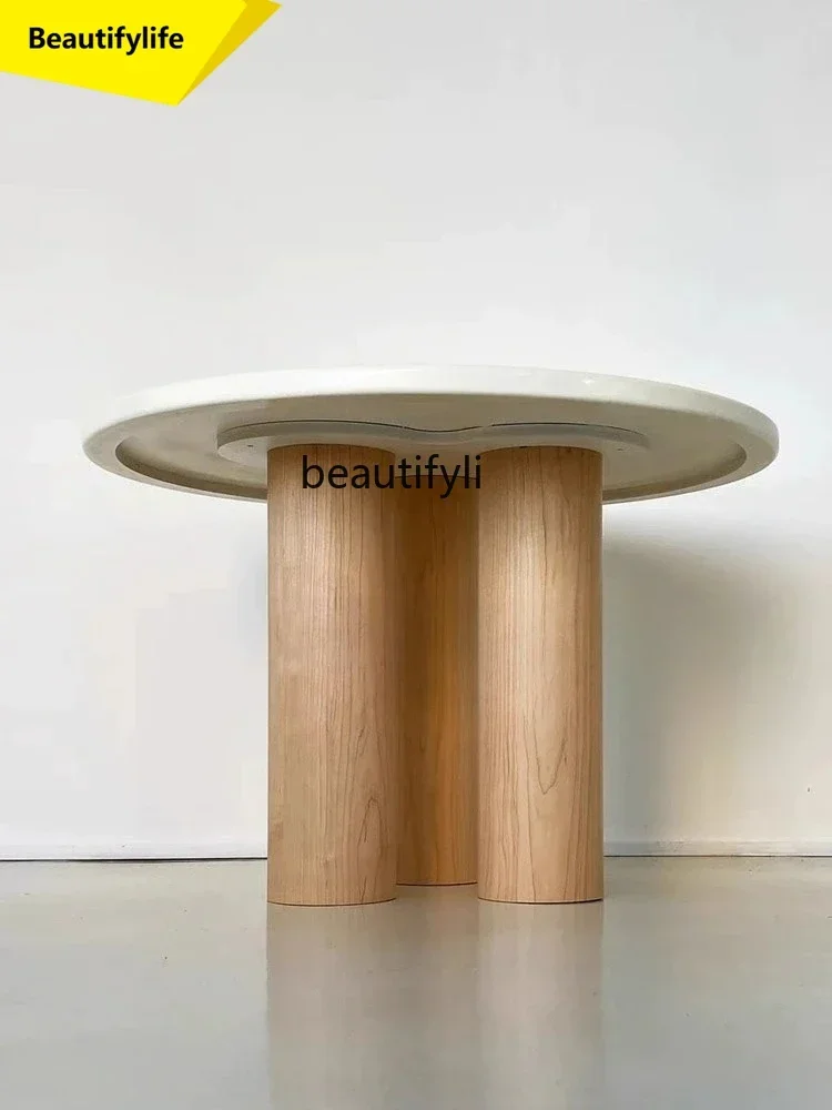 Q181 Medieval wabi sabi round table designer simple solid wood retro small apartment home stay cafe dining table