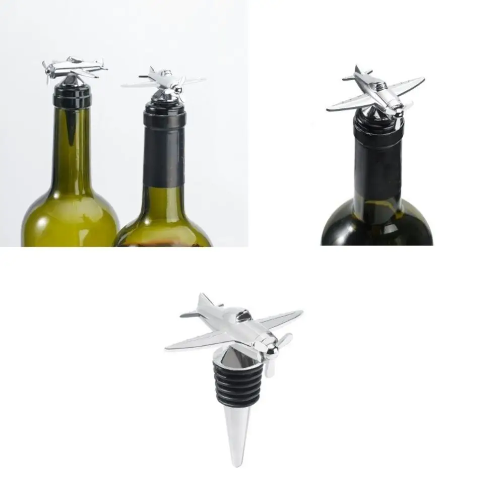 Silver Airplane Shaped Wine Bottle Stoppers Reusable 3D Wine Corks Metal Vacumm Sealer Creative Bars Party Accessories