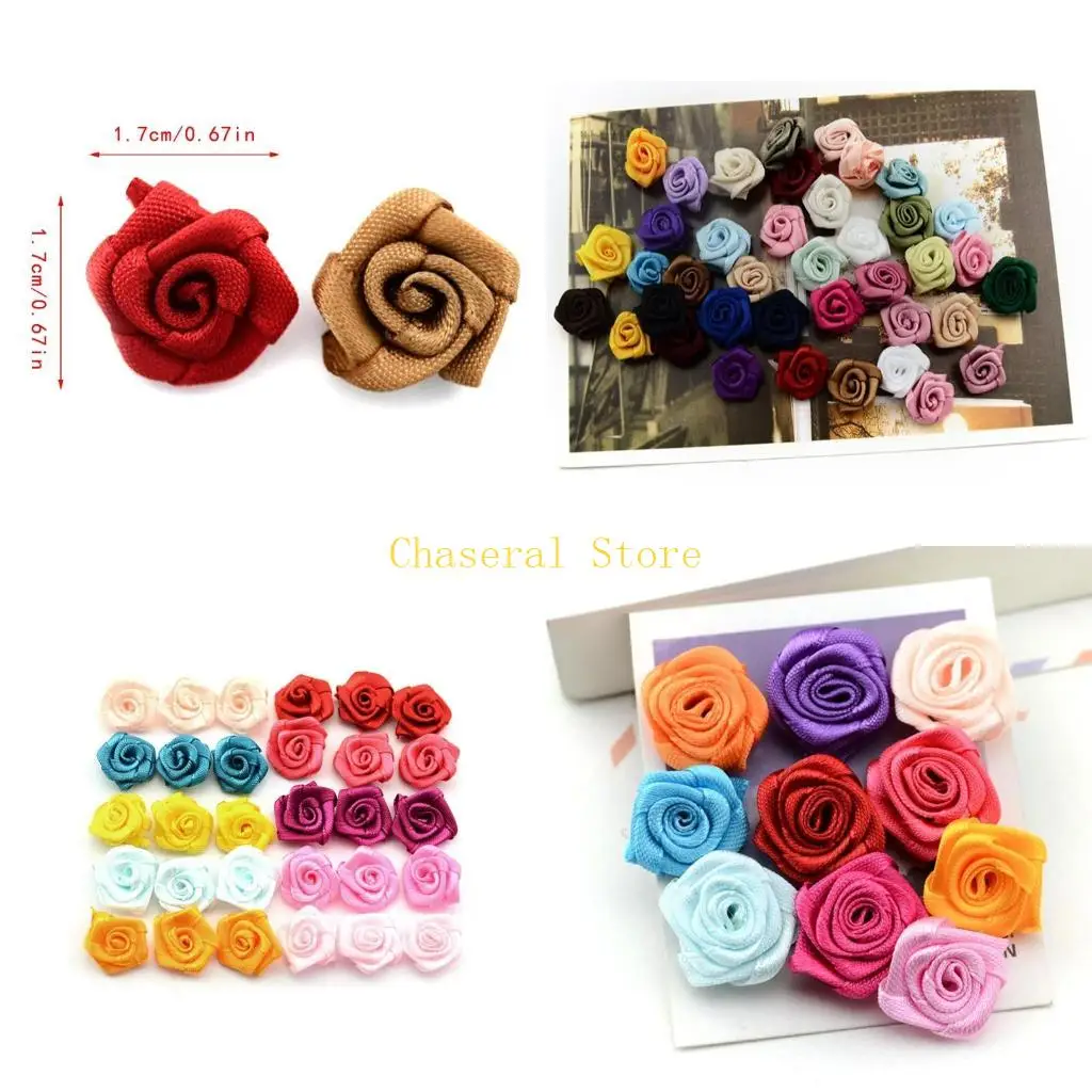E7CE 100 PCS Mini Satin Ribbon Roses Sewing Craft Ribbon Bows DIY Clothes Hairbands