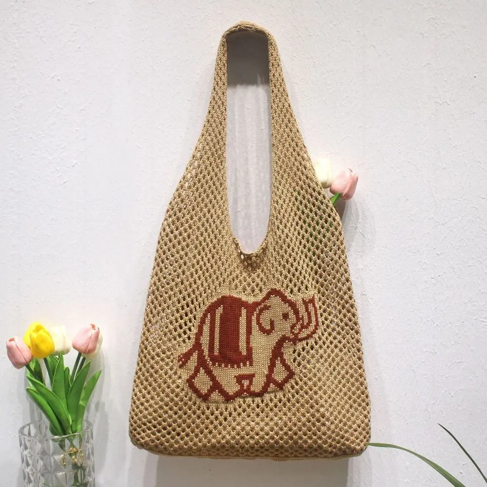 Oco tecido compras Tote para mulheres, Malas de ombro de tricô, Grande capacidade Crochet Bag, Novo