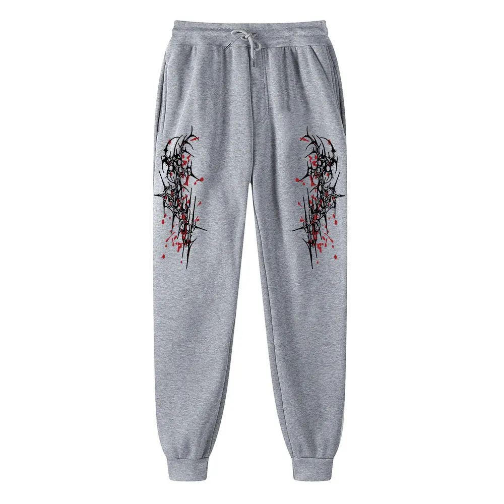 بنطال رجالي بتصميم برباط كبير الحجم للارتداء اليومي بنطال رياضي بطباعة شوكة بنطال رياضي مريح للركض #3