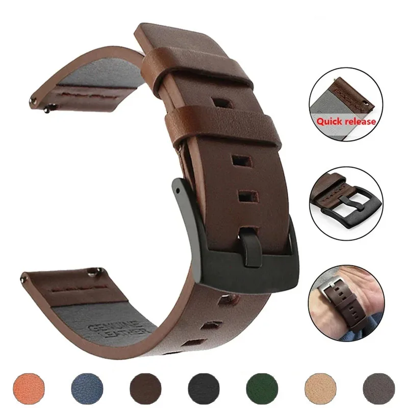 20mm 22mm Watch Band Quick Release Leather Strap for Samsung Galaxy Watch 3 Active2 40 44mm Huawei Watch Gt 2 WatchBand 18 24mm