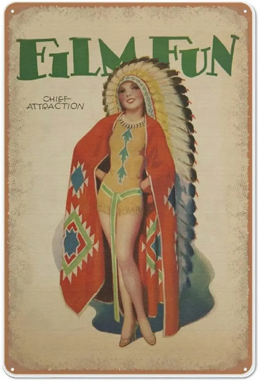 1930 Film Fun Sign Pinup Girl in Chief Indian Dress, Sexy Wall Art,Vintage Garage Metal for Man Cave Bar Tools Decor Art, Tin