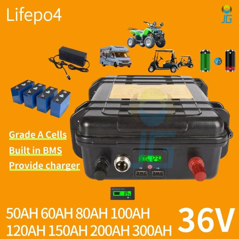

JG 36V 50AH 60AH 80AH 100AH 120AH 150AH LiFePO4 литий-железо-фосфатный аккумулятор с Bms для электрического двигателя, троллингового лодки
