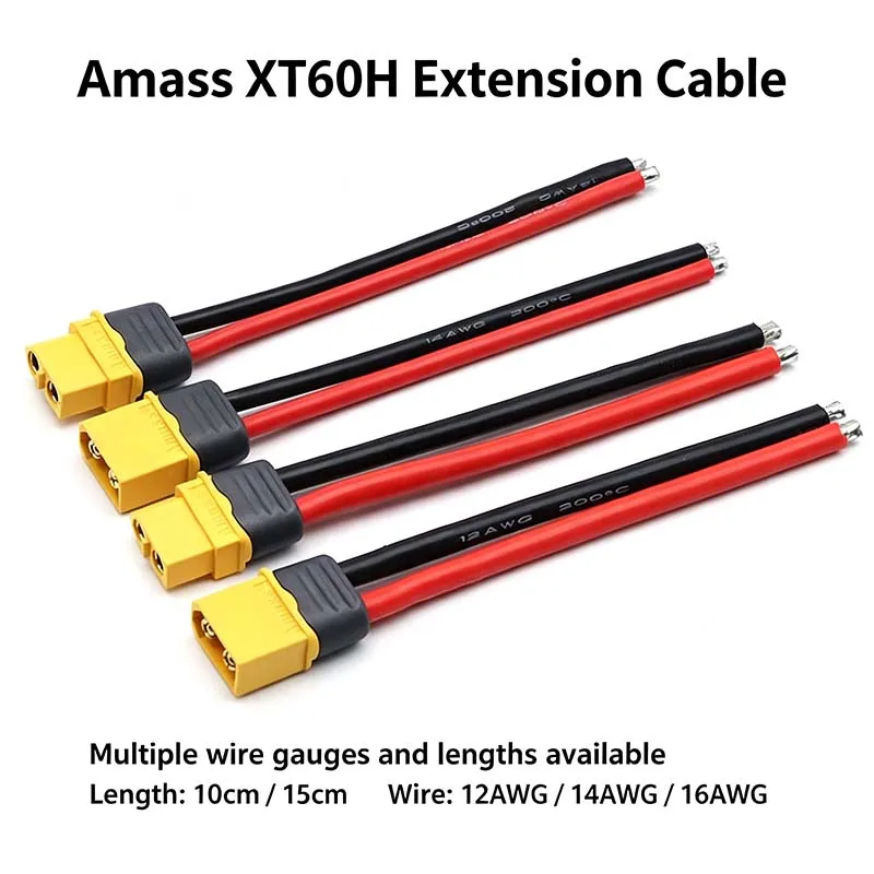 Amass XT60H – connecteur mâle femelle avec fil en silicone 12/14/16 AWG, pour batterie Lipo RC FPV Drone, 1 pièce/5 pièces