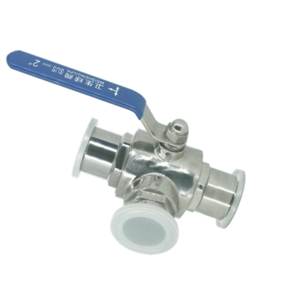 Ф25mm 304 Stainless Steel Sanitary Ball Valve 3 Three Way OD 50.5mm Tri Clamp Ferrule Type For Food Homebrew Diary