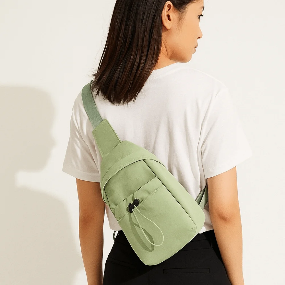 

Handbags Nylon Women's Breast Bag Crossbody Solid Color Mobile Phone Bag Korean Style Drawstring Shoulder Bag Female Lady Girl
