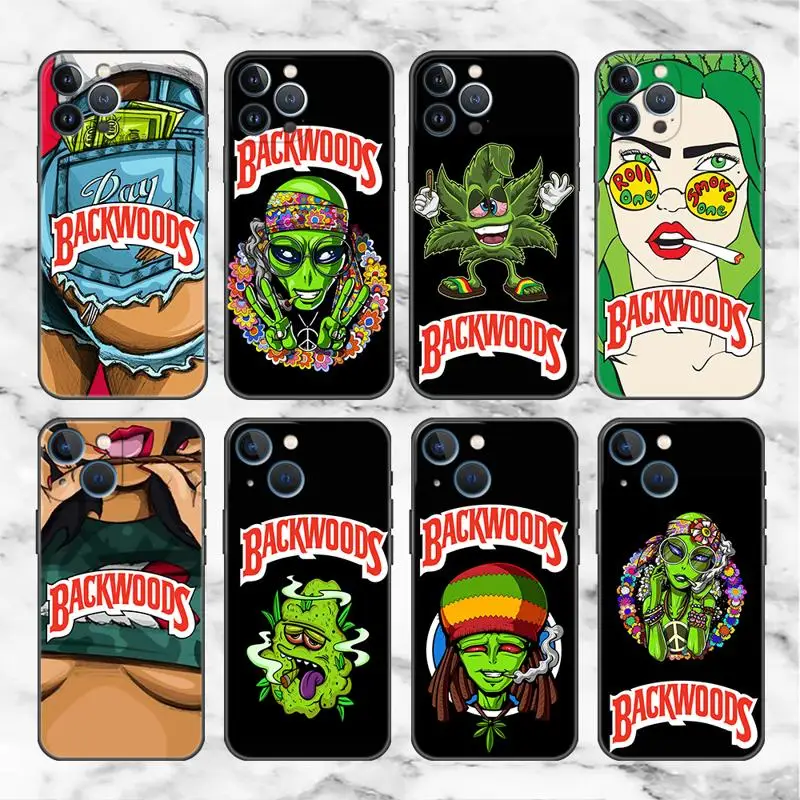 Weed Smoking Backwoods Case For Apple iPhone 11 15 13 14 Pro Max 12 Plus X 15Pro Black Silicone Phone Coque