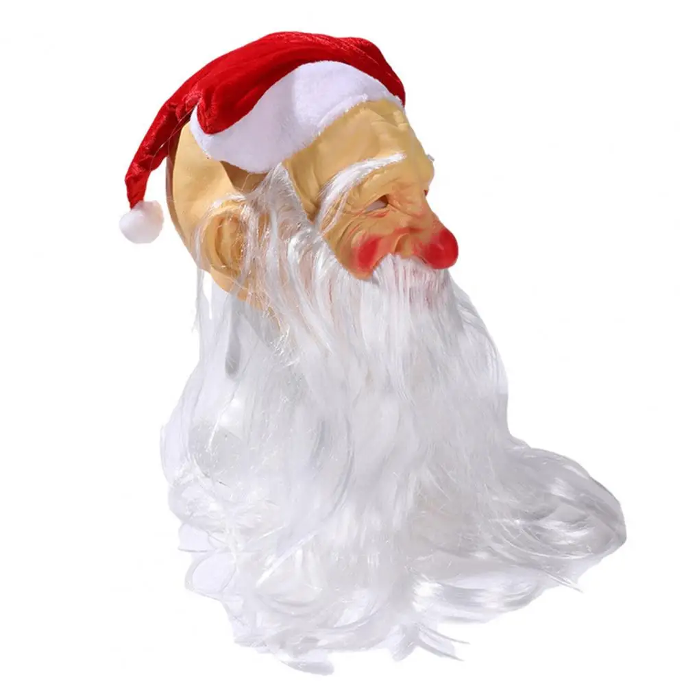 Holiday Masque Funny Santa Masque Santa Claus Christmas Hat Beard Latex Hood Overhead Masque Costume Set Funny Nose Cheeks