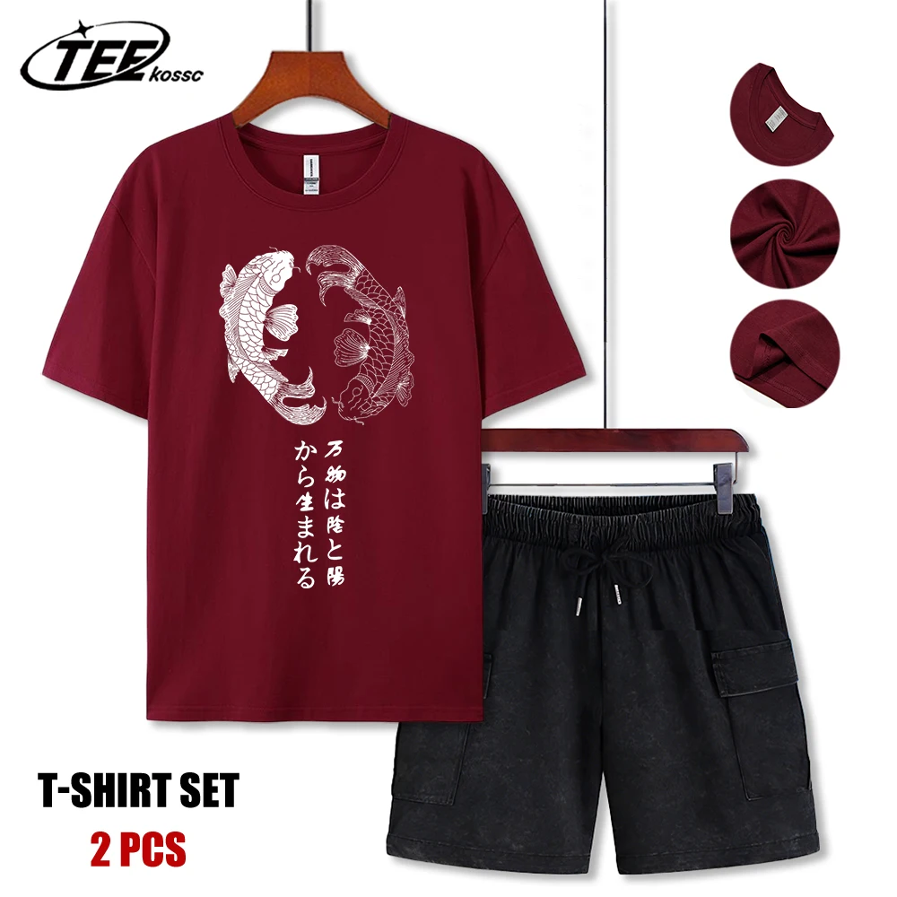 

Japanese Harajuku Koi Art Letter T-Shirts Men Cotton Casual Trendy T Shirt Retro Soft Clothing Summer Crewneck Streetsuit