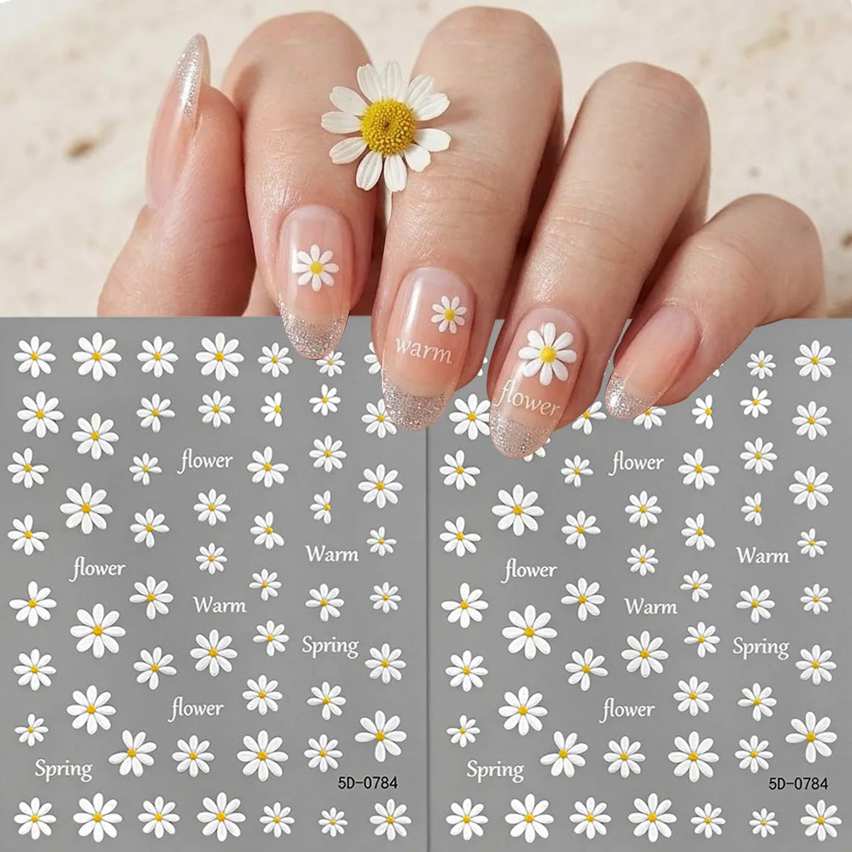 White Daisy Flower Nail Art Decorations 3D Floral Ornaments Nail Artist Supplies for Spring Summer Wedding Music Festival