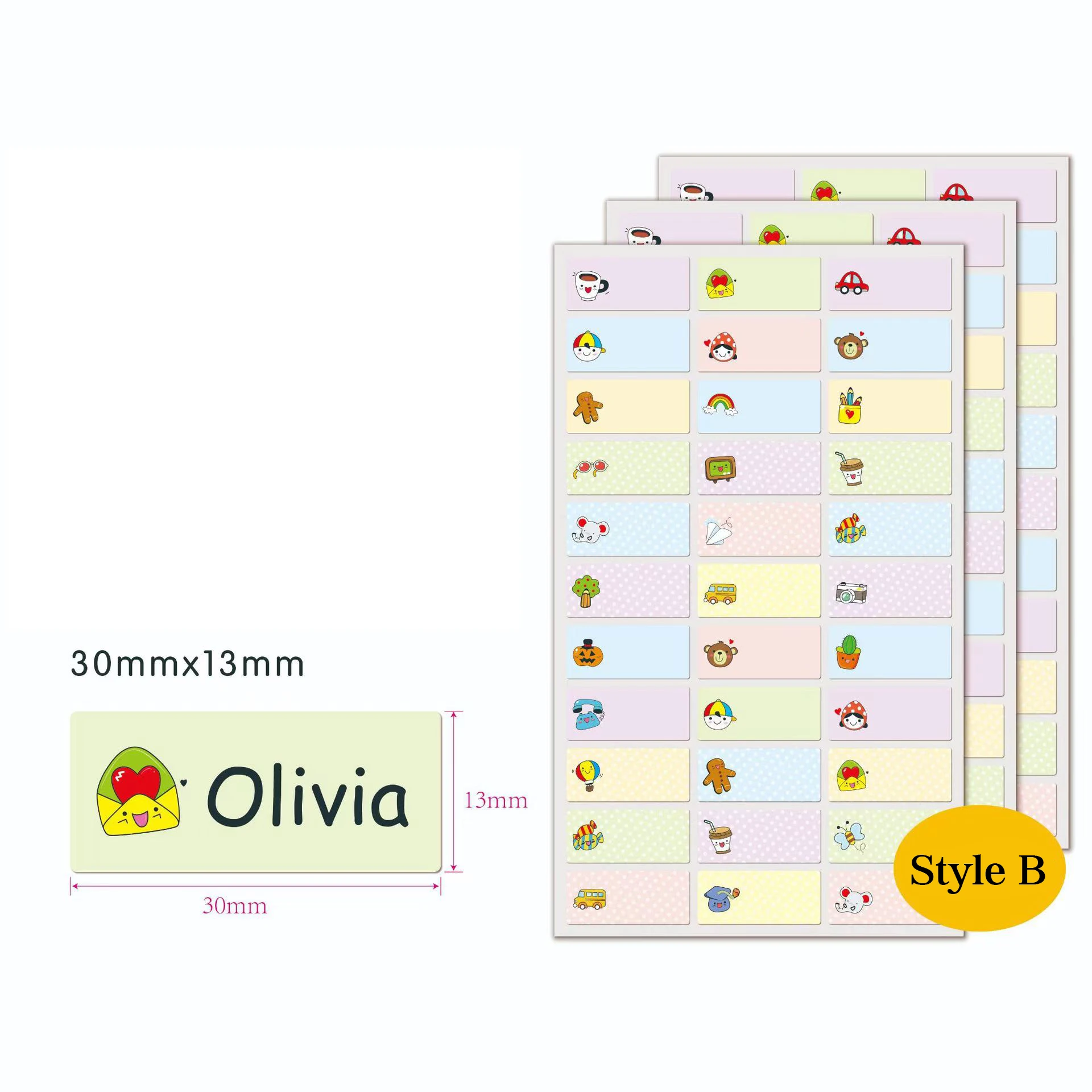 120pcs 30x13mm Cartoon Name Stickers Children Labels Water Proof Decals Multicolour Labels Tags Hebrew Names