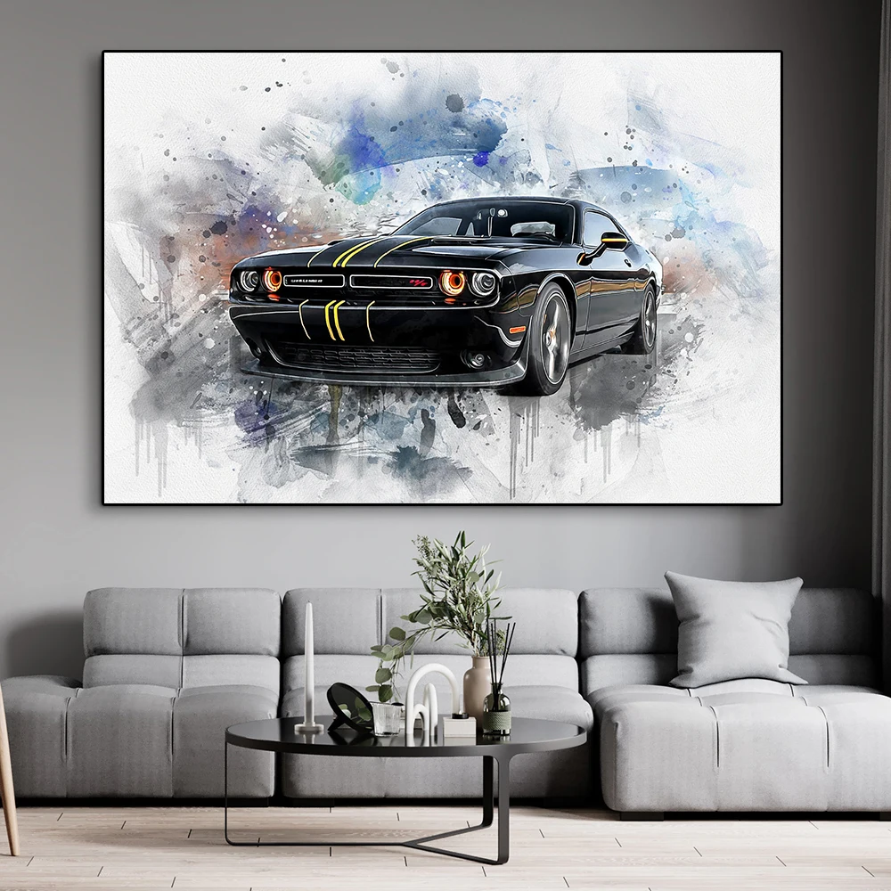 Abstract Luxury Supercar Watercolor Canvas Painting Racing Graffiti Poster Sports Car Illustration Bar Club Wall Art Room Decor