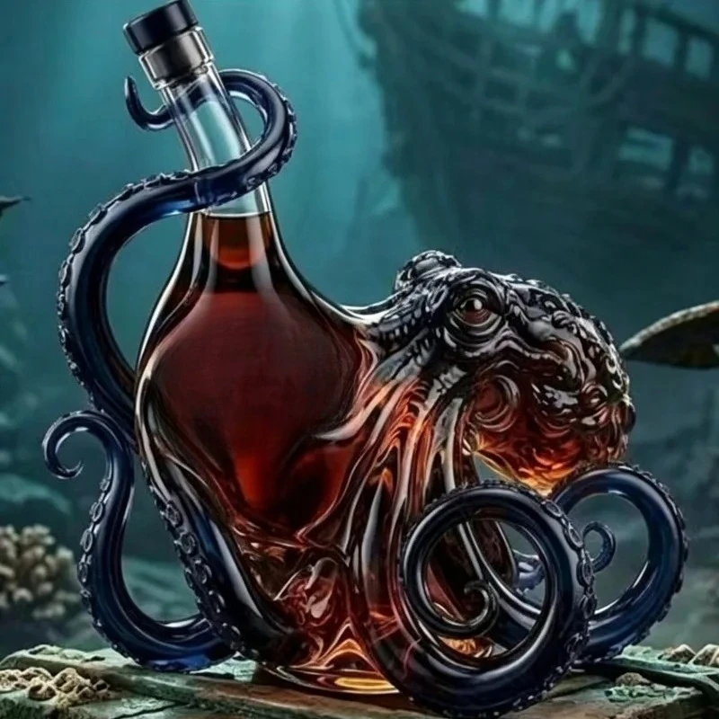 Glass Bottle Sea Monster Octopus Rum Wine Bottle Decoration Bar Wine Enthusiasts Art Collection Decoration Decanter Wine