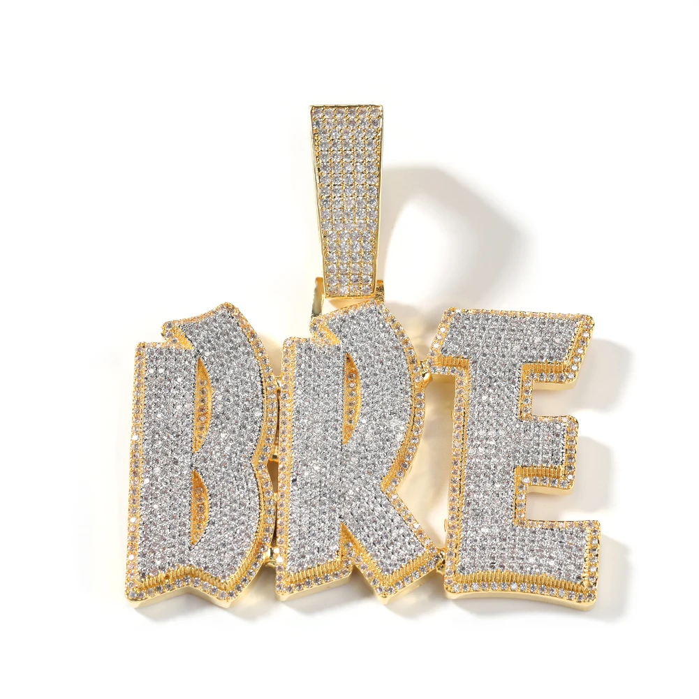 Uwin Custom Name Two-color Pendant Rappers Personalized Hip Hop Jewelry Iced Out Cubic Zirconia Letters Necklace