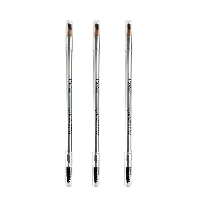 3PCS Silver Tube Double‑Ended Chisel Eyebrow Pencil, Wooden Flat Tip Sharpenable Eyebrow Pencil, Built‑In Spiral Eyebrow Brush, 2‑In‑1 Multifunction, Long‑Lasting Pigment, Create Natural Wild Brows, Professional Eyebrow Makeup Supplies For Makeup Artists