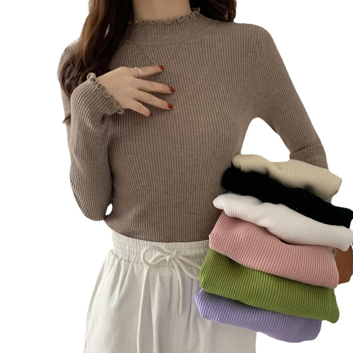 Nuovo maglione termico da donna a collo semi-alto, perfetto per l'autunno e l'inverno, versatile per vari abiti.