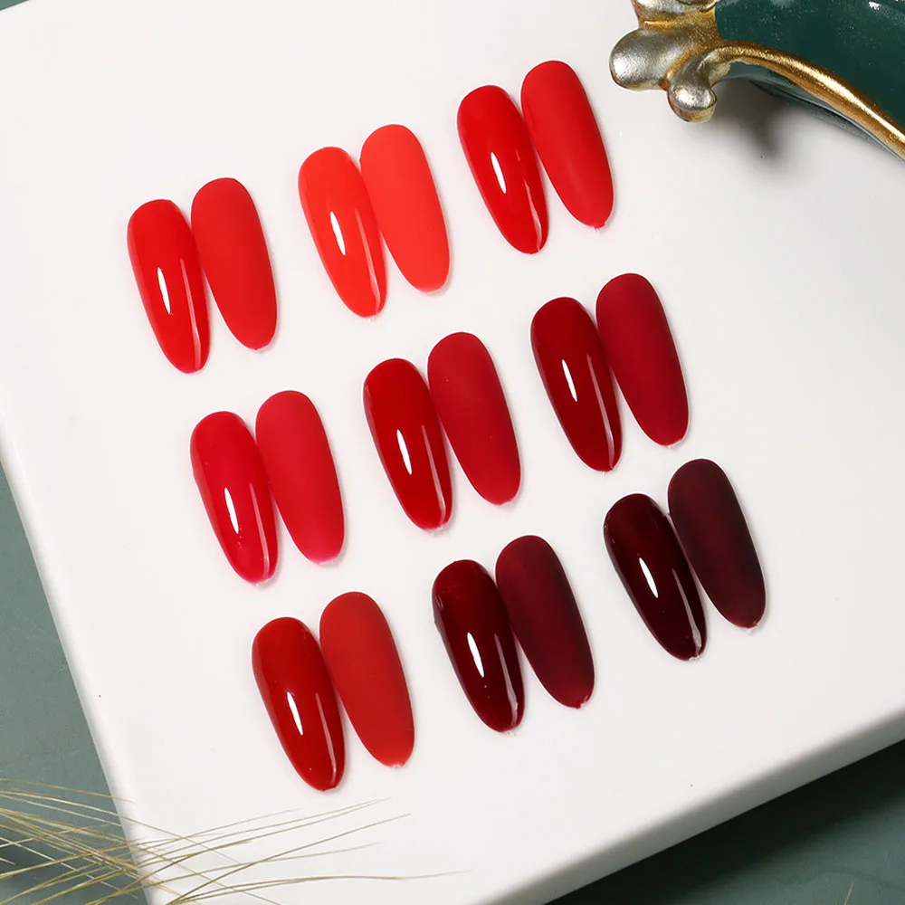 Vendeeni 9 Farben/Set Gel-Nagellack Semi-Permanent UV Soak-Off Gel-Lack Kirschrot Dunkle Beeren Weinrot Gel-Lack mit Display – Detail 4