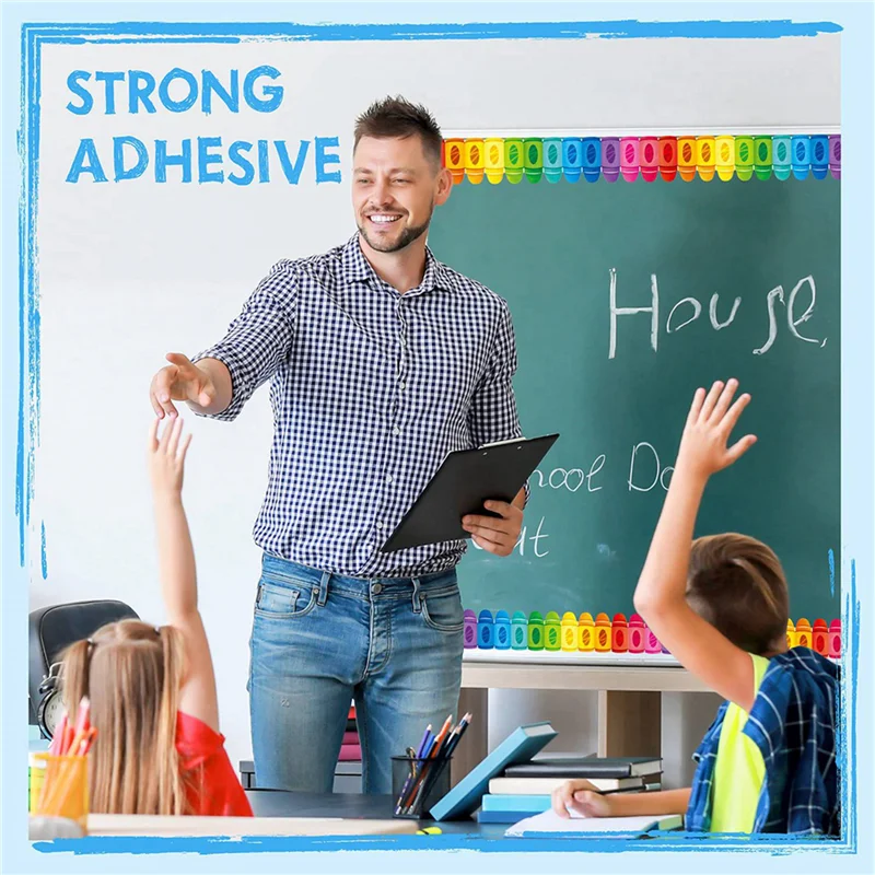 

News 2 Roll 59 Feet Self Adhesive Bulletin Board Borders,Crayon Pattern Rolled Border Trim Sticker For School Classroom Decor