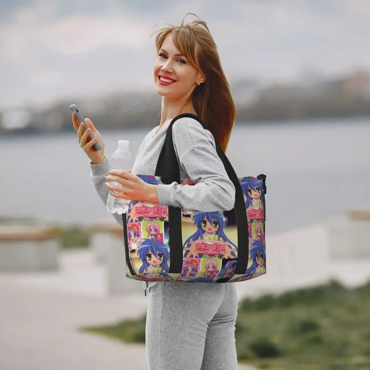 

Kawaii Lucky Star Anime Japanese Game Beach Travel Bag Large Capacity Tote Bags for Gym Yoga Women Shopping Duffle Shoulder Bag