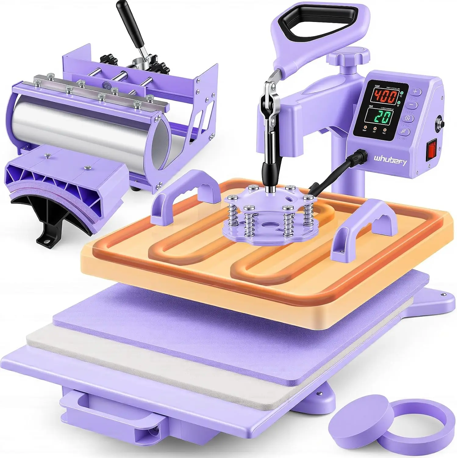 5-in-1 Heat Press Combo, 15x15 Slide-Out Machine with 30 oz Tumbler, Hat and Plate Press Attachments