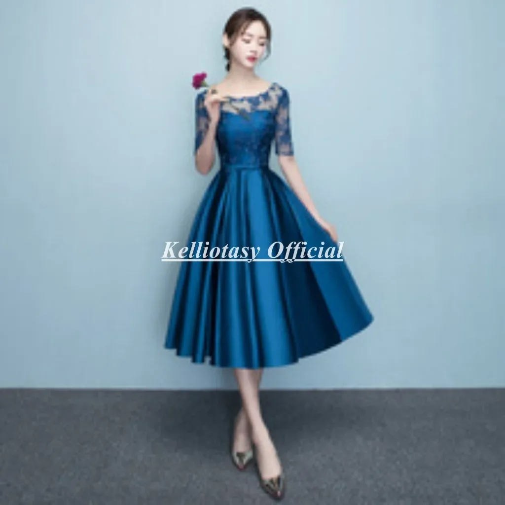 

Customized Short Mother Of the Bride Dresses Plus Size Lace Half Sleeve Elegant Satin Aline Wedding Party Dress For Woman YSM158