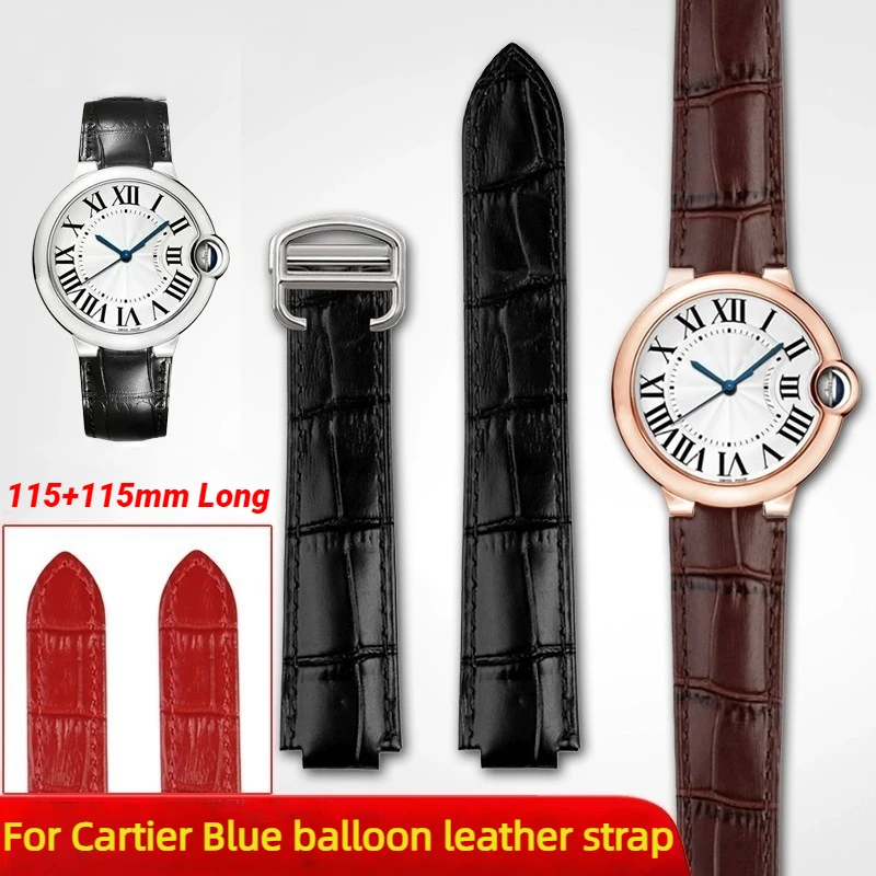 14 16 18 20 22m For Cartier blue balloon watch strap men women Genuine leather watchband bracelet Stainless steel folding buckle