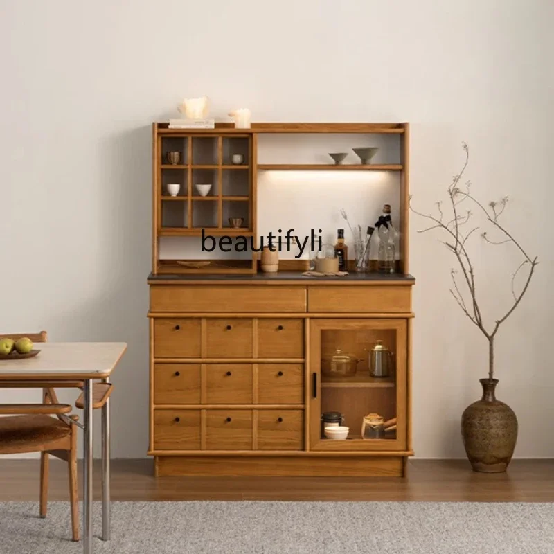 

A90 Medieval solid wood dining side cabinet integrated locker against the wall multi-functional storage new Chinese tea cabinet