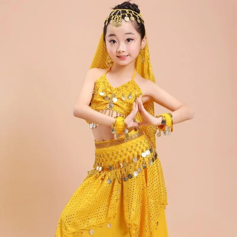 

5pcs Girls Dance Costume Set Kids Belly Dance Indian Sari Children Chiffon Outfit Halloween Party Performance Costume