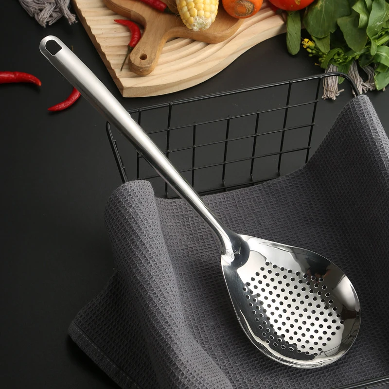 Colador de acero inoxidable, cuchara, utensilios de cocina, colador, cuchara, filtro, cuchara para alimentos, espumadera perforada, herramienta de cocina, 1 ud.