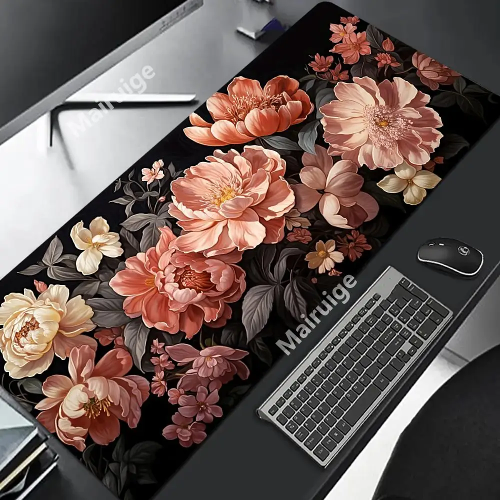 

Gaming Green Plant Flower Aesthetics Computer Mouse pad XXL Playmat Natural Rubber HD Office Carpet Computer Abstract Flower Pad