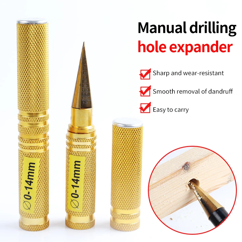 Golden Third-Generation Hole Expander Manual Drilling Tool Puncher Woodworking Crafts Model Making Hole Opener Set DIY Handmade 0-14mm