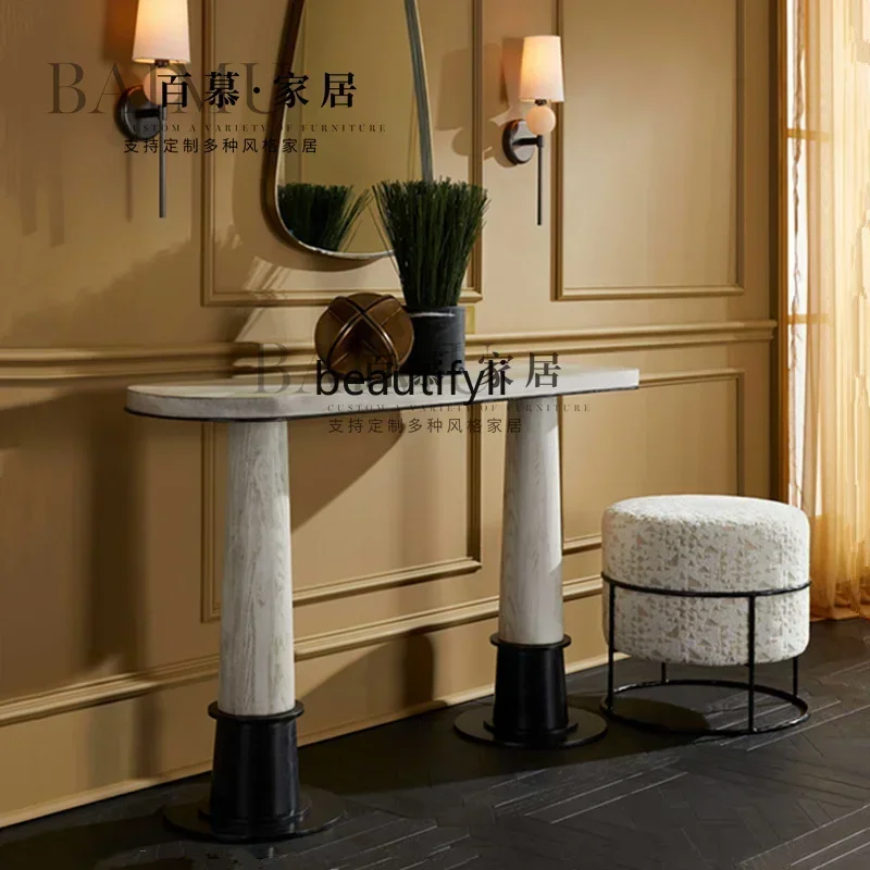 SS ss7486 Medieval wabi-sandy wind solid wood entrance table, facing the door against the wall, corridor decoration desk  entran