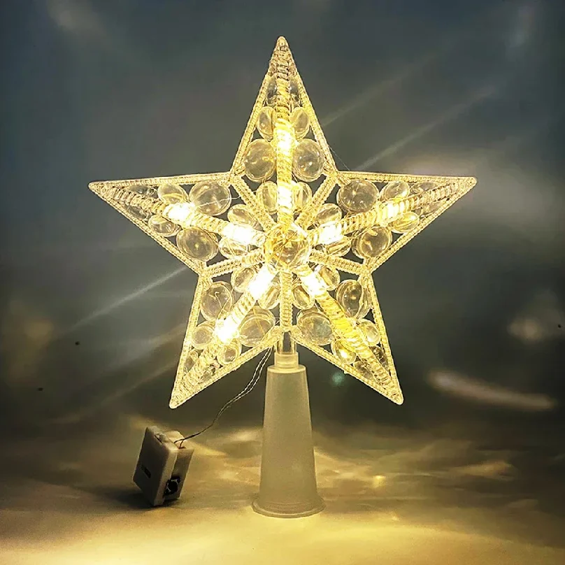 Home Decor Lighting Tree - 15cm Weihnachtsbaum-Spitzenstern mit LED-Beleuchtung, Leuchtender Stern,