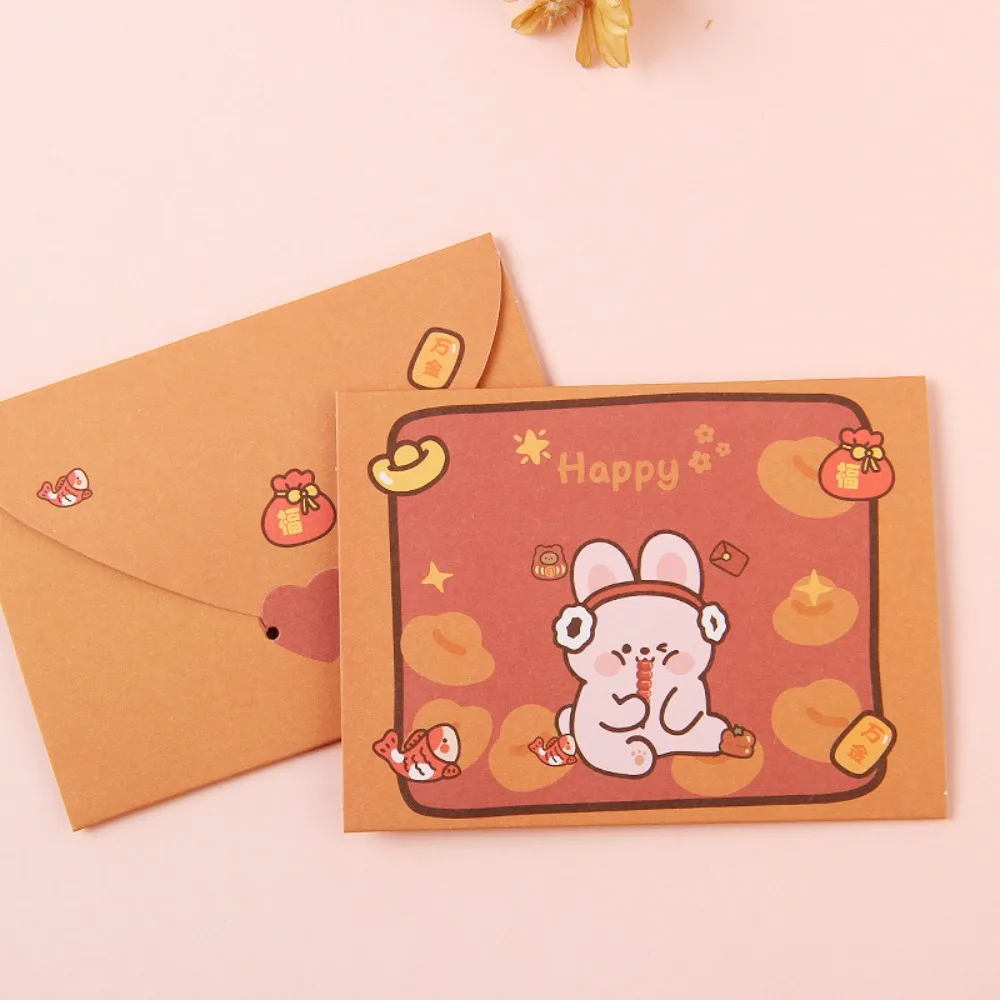 Bear Rabbit Blessing Thank Envelope Ins Foldable Decoration Letter Paper Beautiful 9 Styles Cartoon Greeting Card New Year Gift