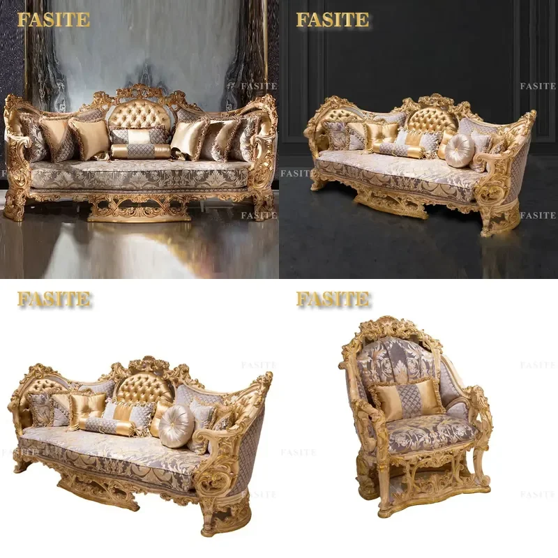 For Classic European Style Antique Carved Sofa Luxury Vintage Living Room Furniture Elegant Home Decor