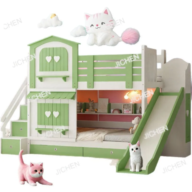 

JC Детская кровать Двухъярусная кровать для девочек Двухслойная розовая кровать принцессы с ветровым замком Двухъярусная гирлянда