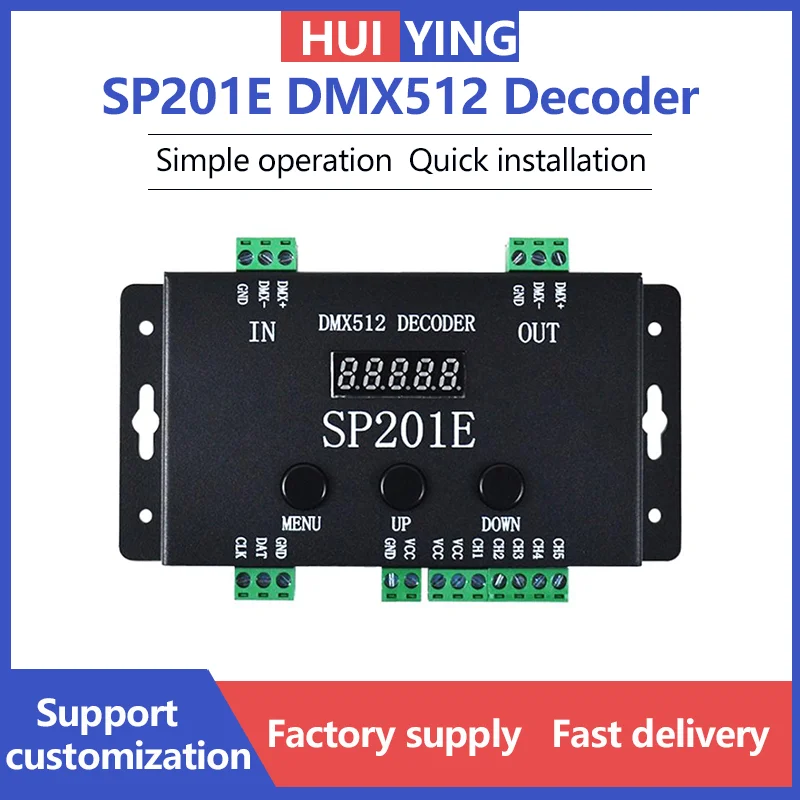 

DMX to SPI LED Controller Decoder and WS2812B LED Matrix Panel SP201E 5 Channel DMX 512 RGB WW Decoder Controller SK6812