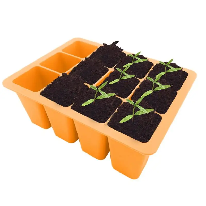 Seed Starter Tray Silicone Plant Starters 12 Cell Seedling Starter Trays Mini Greenhouse Germination Trays For Seeds Growing