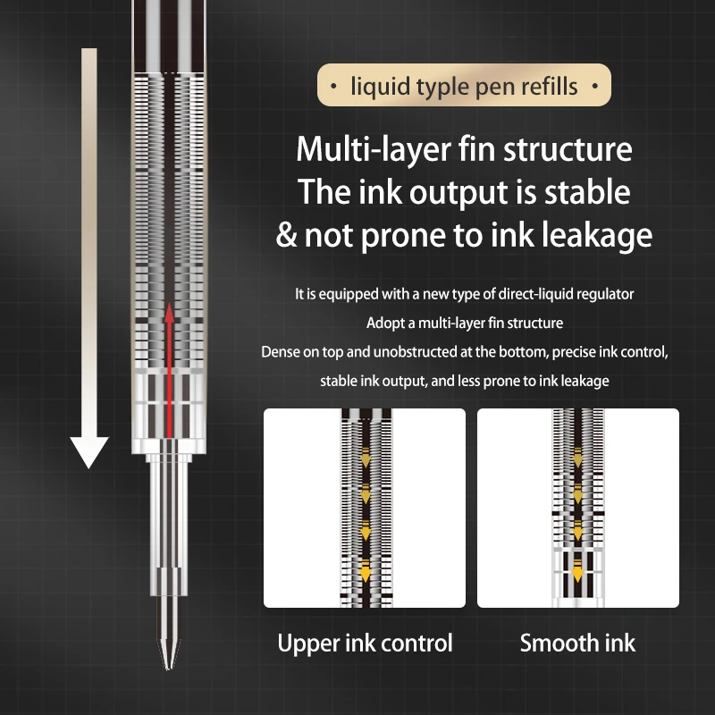 BAOKE BK123 Caneta de rolo líquido retrátil de 0,5 mm Clipe de metal Ponta de bala Tinta preta Seis cores de barril