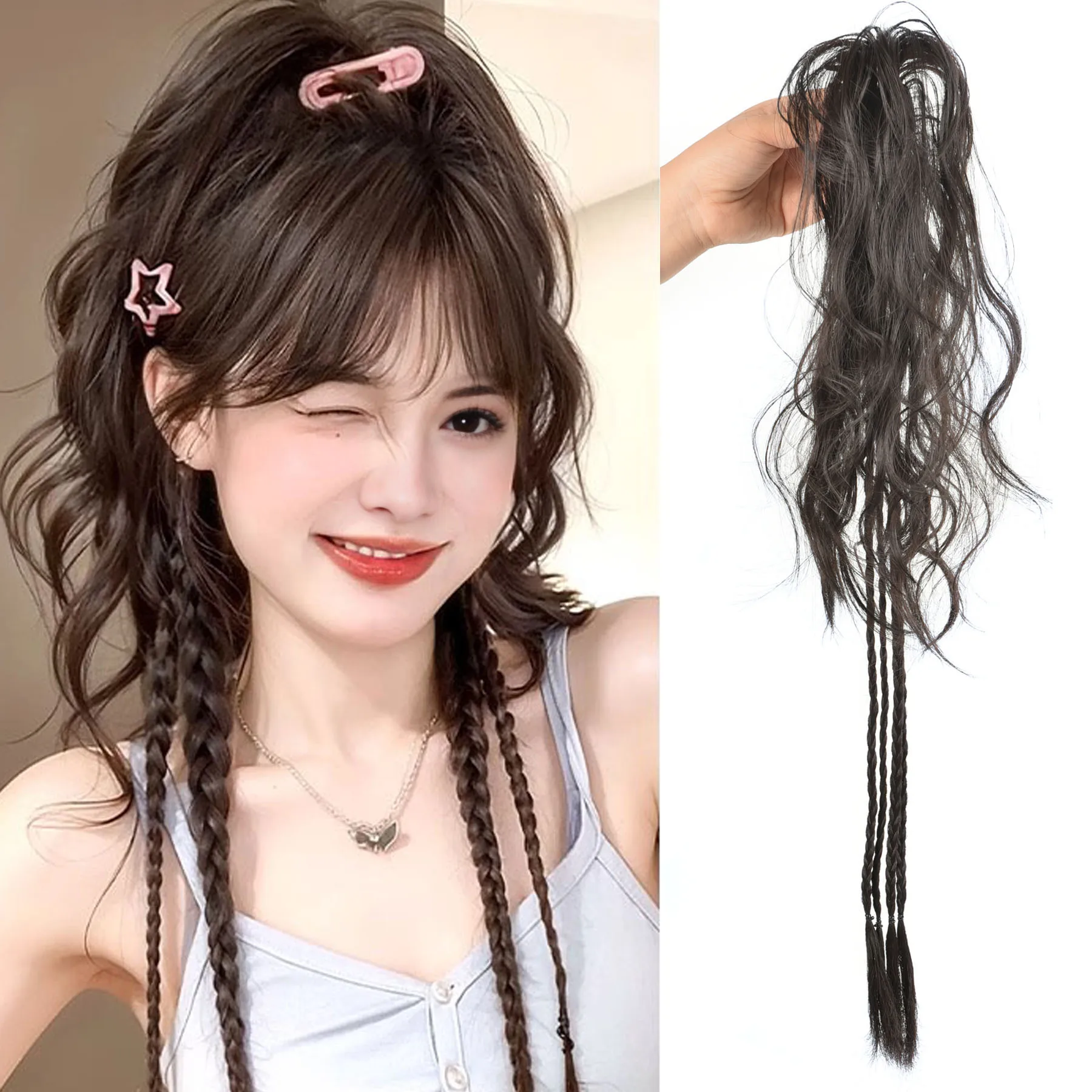 

Синтетический высокий хвост, коса-боксер, парик с рваной водой, дофамин, полузавязанная коса, зажим для когтей, хвост-водопад