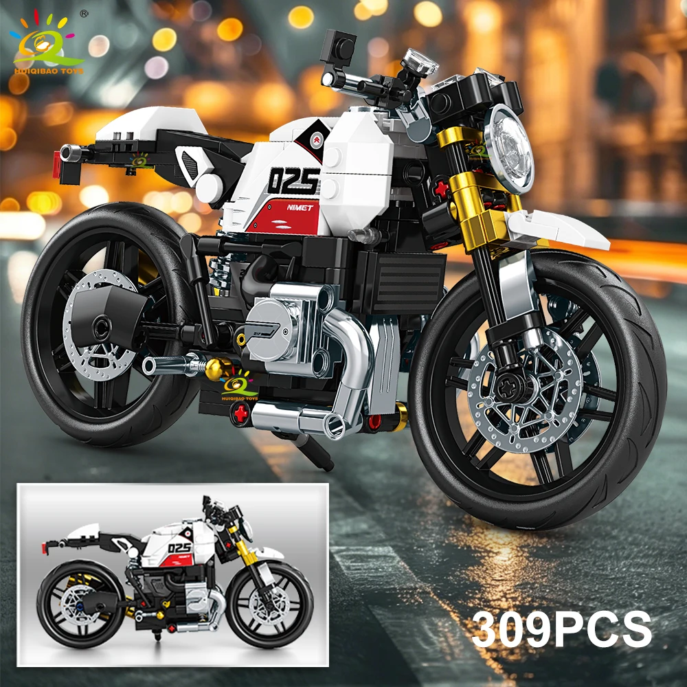 HUIQIBAO MOC Motorrad-Modellbausatz, City Moto Racer Bausteine, Spielzeug für Kinder, Jungen, Erwachsene, Auto-Set, Heimdekoration – Detail 15