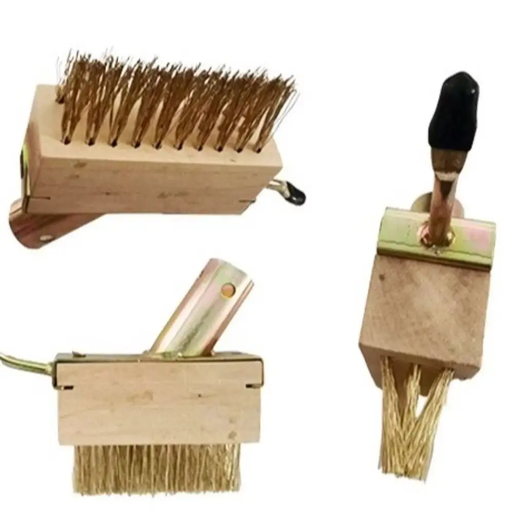 Solid Wood Handle Weeding Brush Long Handle 100mm Length Weed Remover Ergonomic Handle Steel Wire Bristles Ground Scrubber