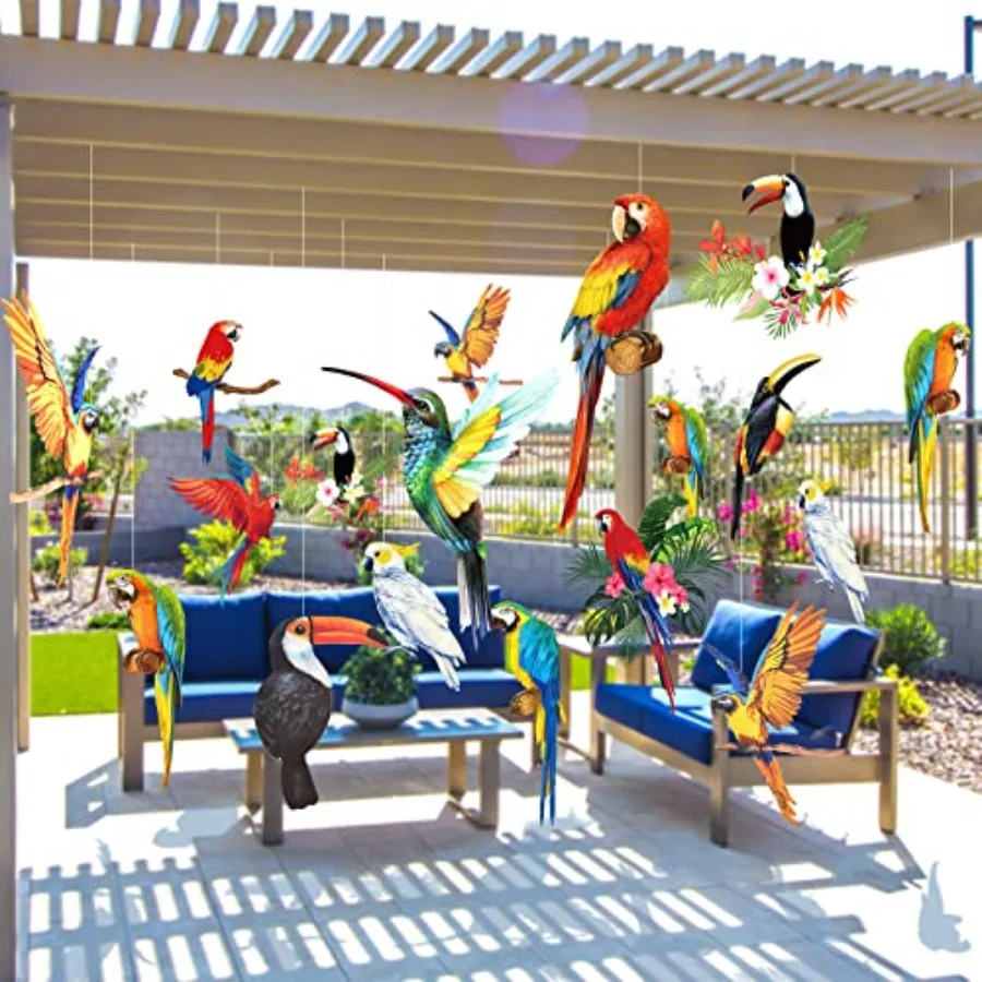 24 Pcs Tropical Birds Decorations Rio Jungle Party Decorations Luau Hawaiian Parrot Hummingbird Rainforest Hanging Paper Birds