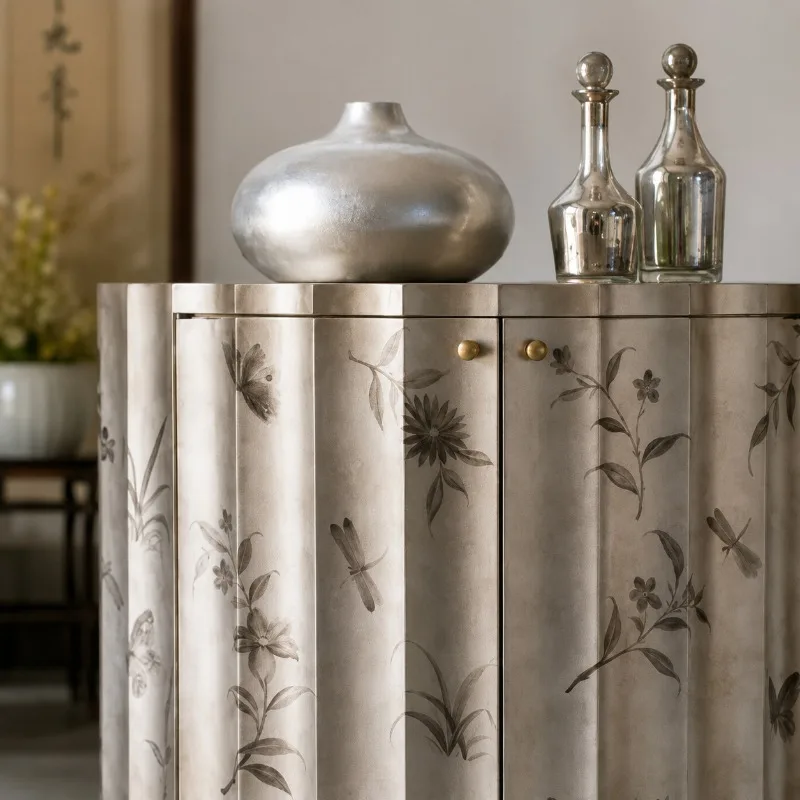 High-end American light luxury entrance cabinet semi-round entrance foyer French solid wood carving hand-painted living room sid