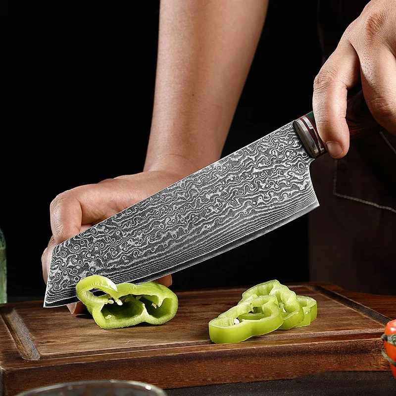 Damascus Steel Kitchen Knife Set VG10 Professional Chef Cleaver Knives Wide Blade Butcher Meat Vegetables Slicing Knife