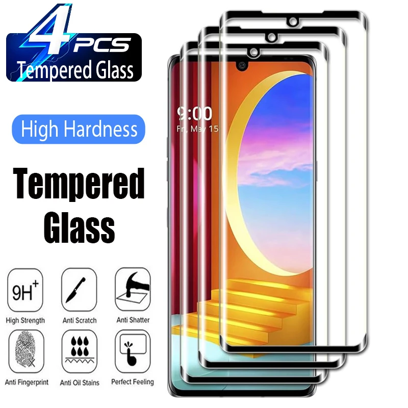 

9H Curved Four Sides Glue Tempered Glass For LG Velvet 5G 2/4Pcs HD Screen Protector