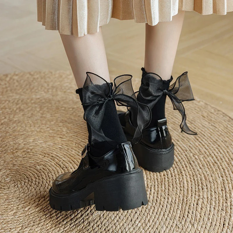 1/3 Paar Männer Frauen Bogen Plissee Socken Modische Band Süße Prinzessin Stil Salat Grenze Atmungsaktive Paar Casual Socken – Detail 9