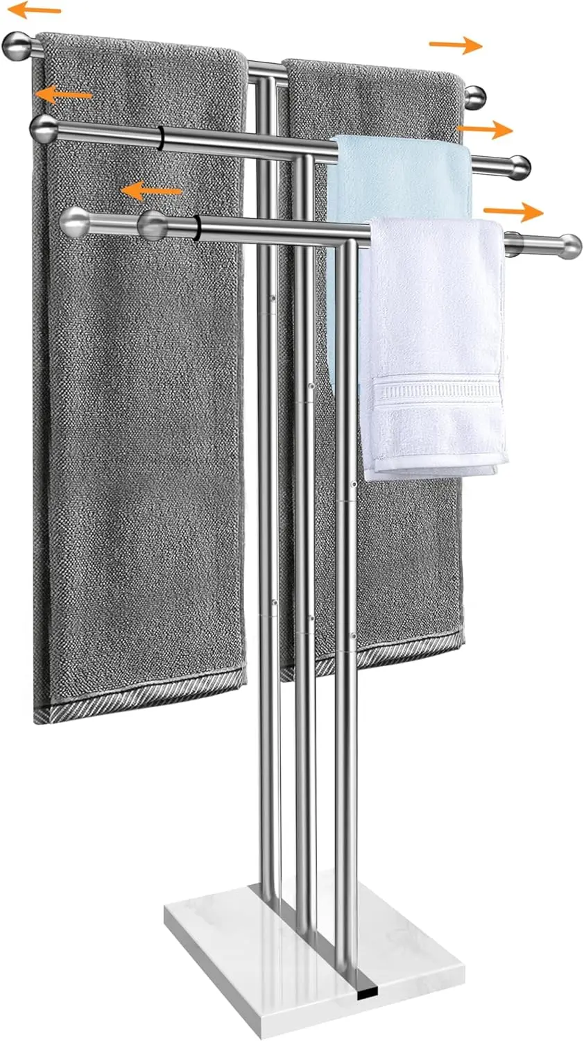 

Adjustable 3-Tier Stainless Steel Towel Rack with Marble Base, Freestanding Bathroom Storage